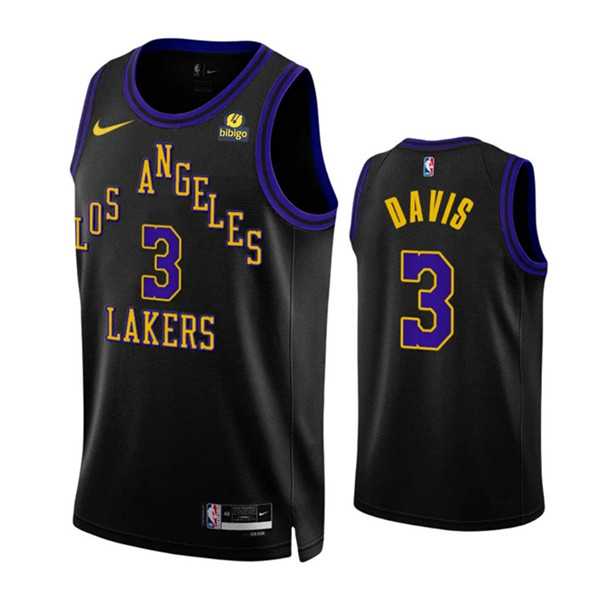Men%27s Los Angeles Lakers #3 Anthony Davis Black 2023-24 City Edition Stitched Basketball Jersey Dzhi->new orleans hornets->NBA Jersey